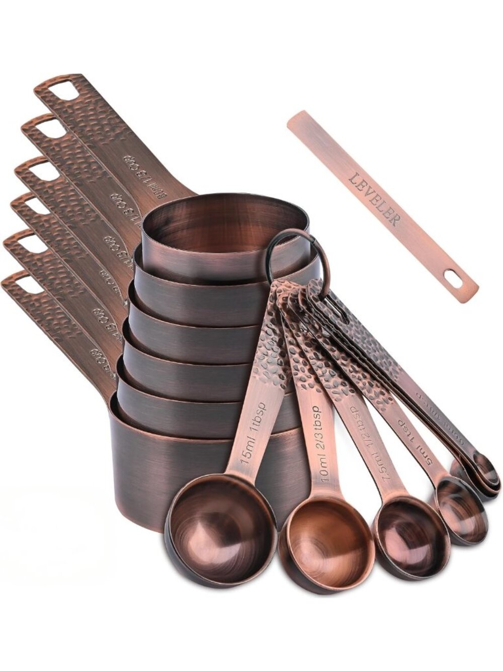 14-Piece Copper Measuring Cups & Spoons Set for Baking, Cooking, Dry & Liquid